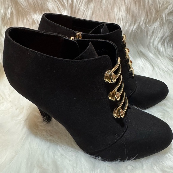 Limelight Black and Gold Ankle Booties with Decorative Clasps - Picture 2 of 11